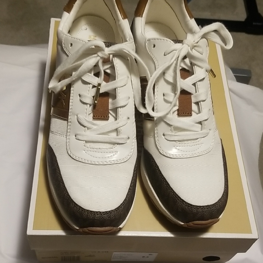 Michael Kors White and Brown Athletic Shoes with Chunky Sole. Like New! Size 8.5